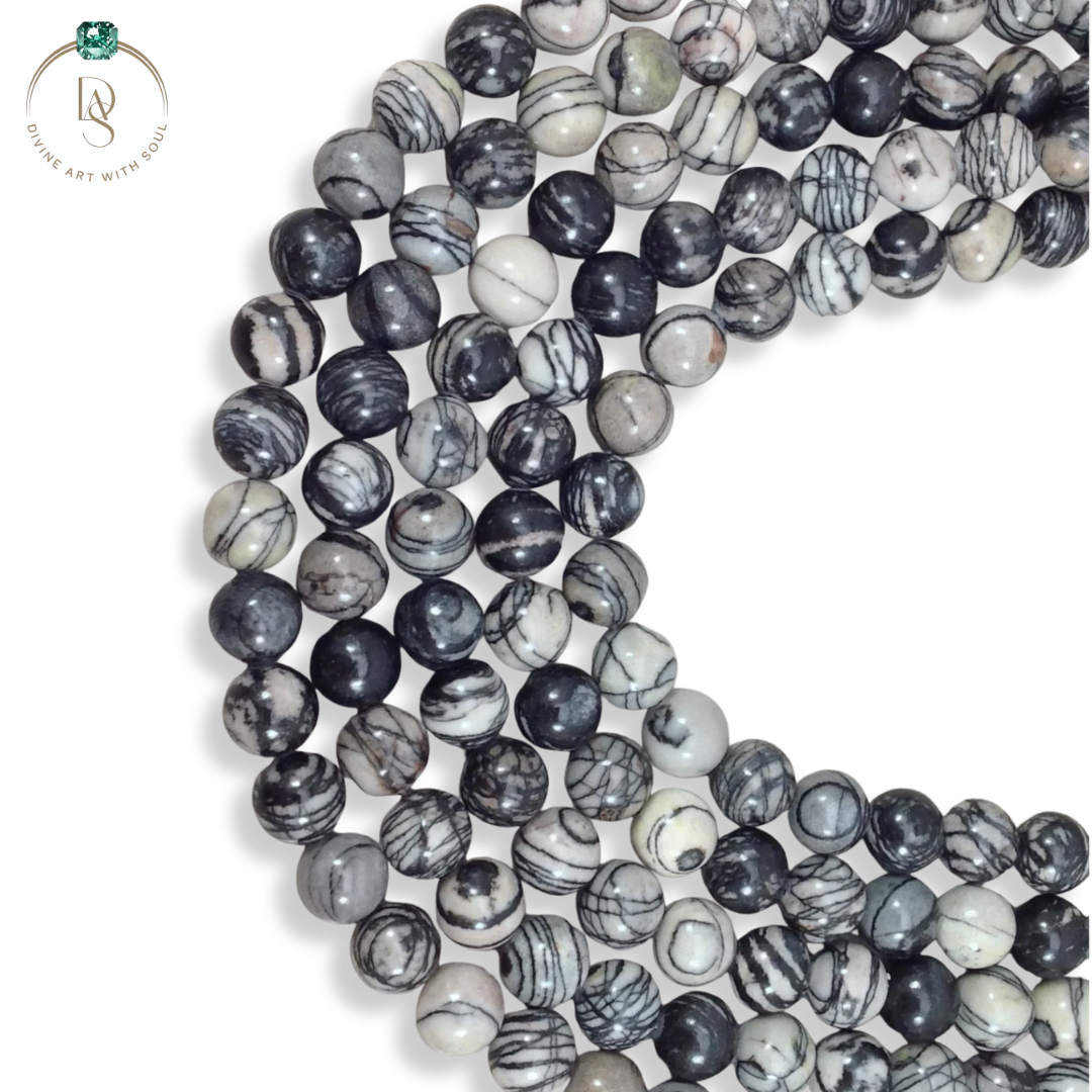 Natural Grey Picasso Jasper Round Beads String