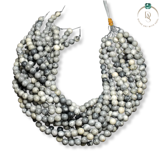 Natural Grey Picasso Jasper Round Beads String