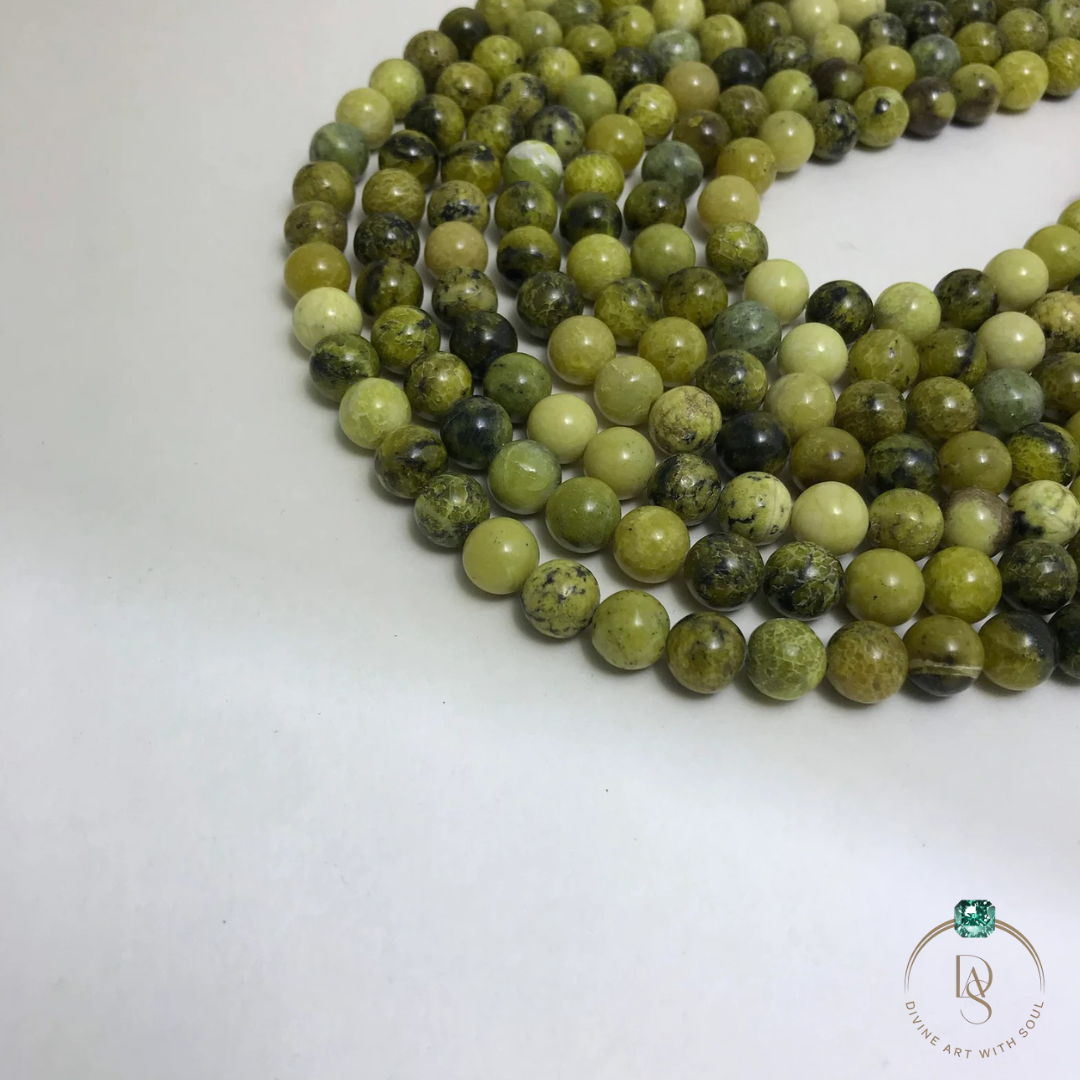 Natural Lizardite Serpentine Round Beads String