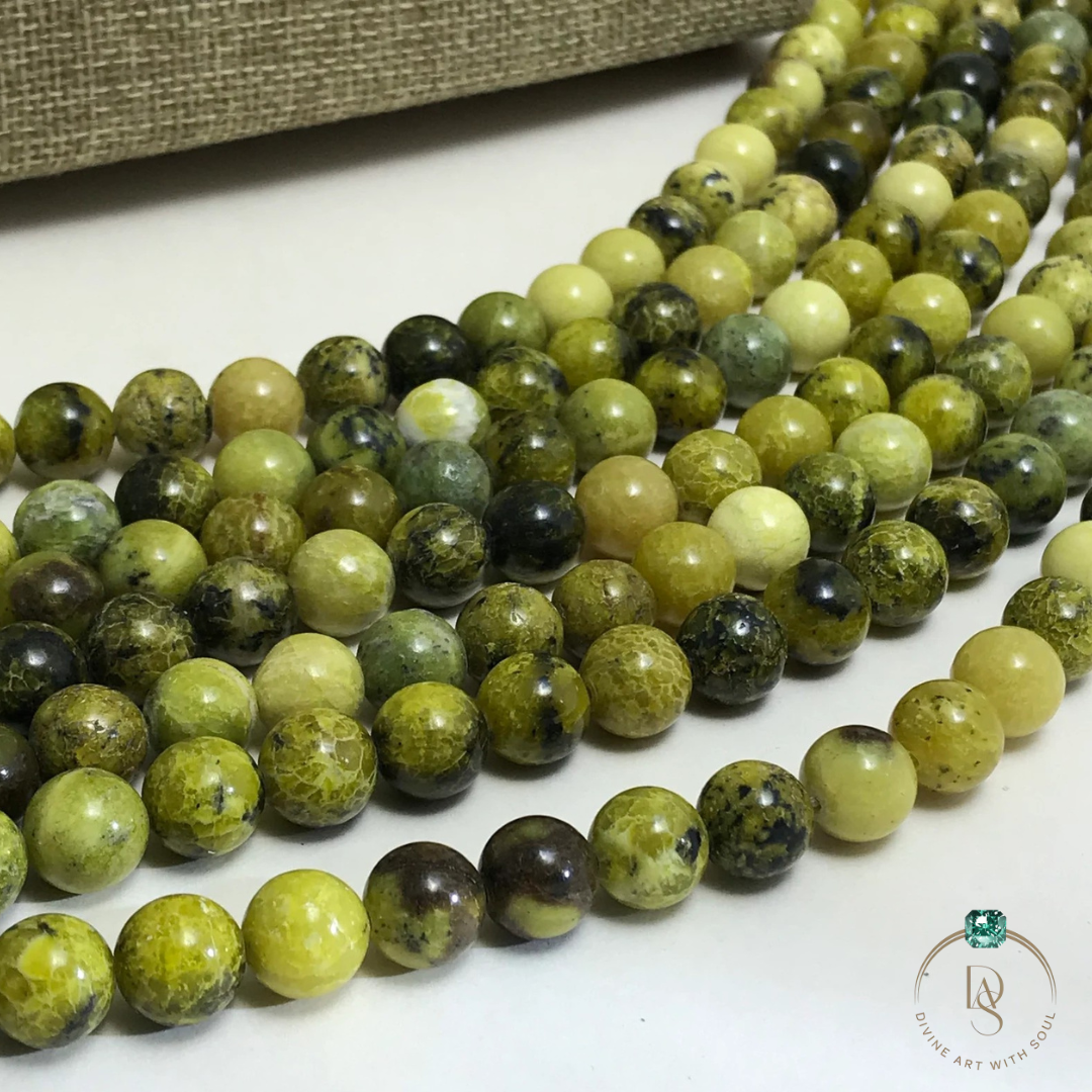 Natural Lizardite Serpentine Round Beads String
