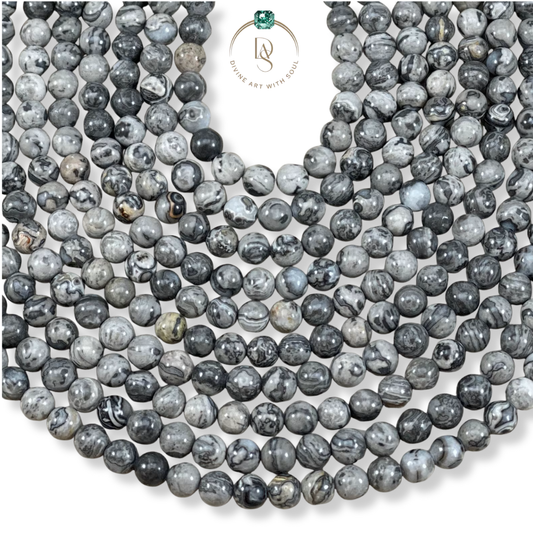 Natural Map Stone Round Beads String