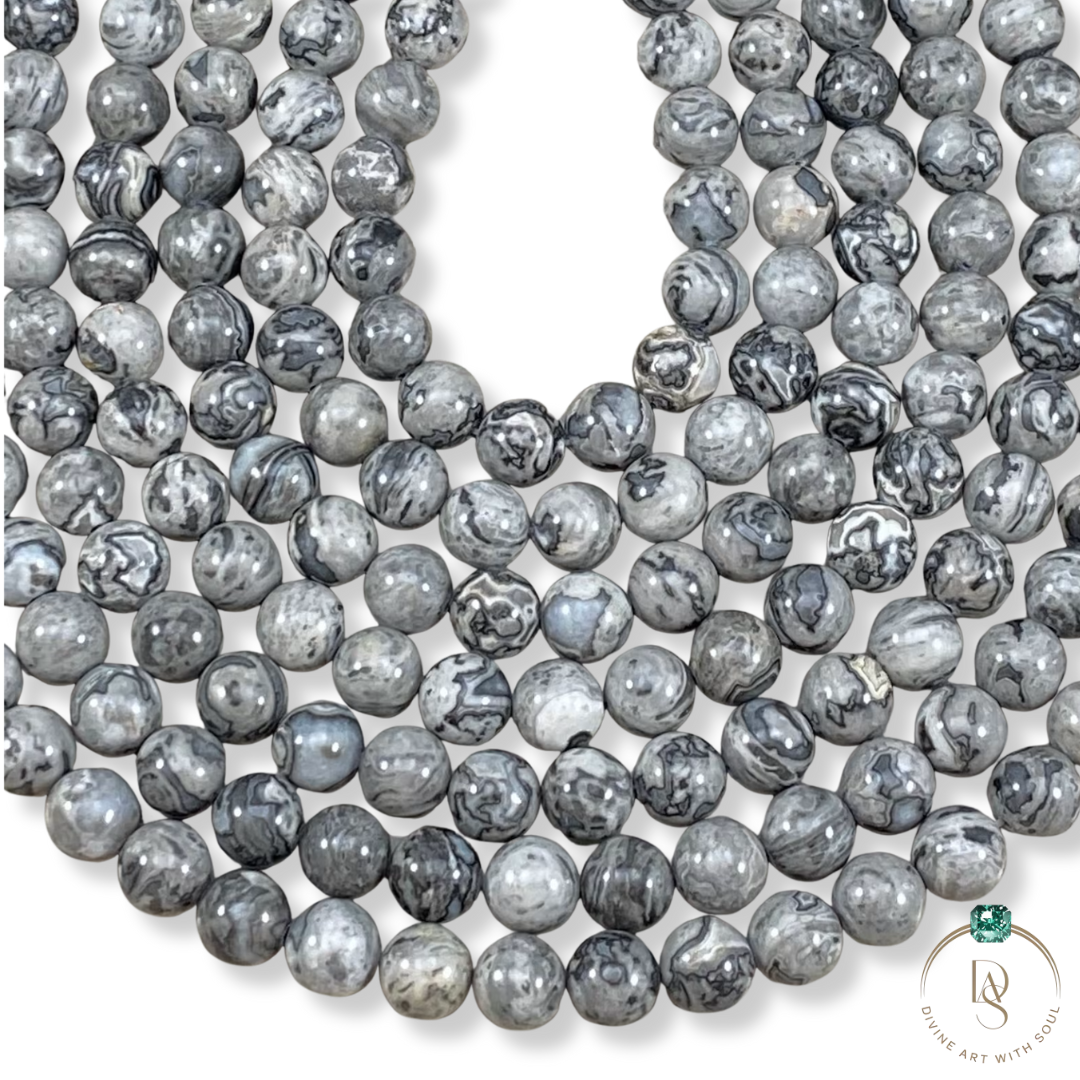 Natural Map Stone Round Beads String