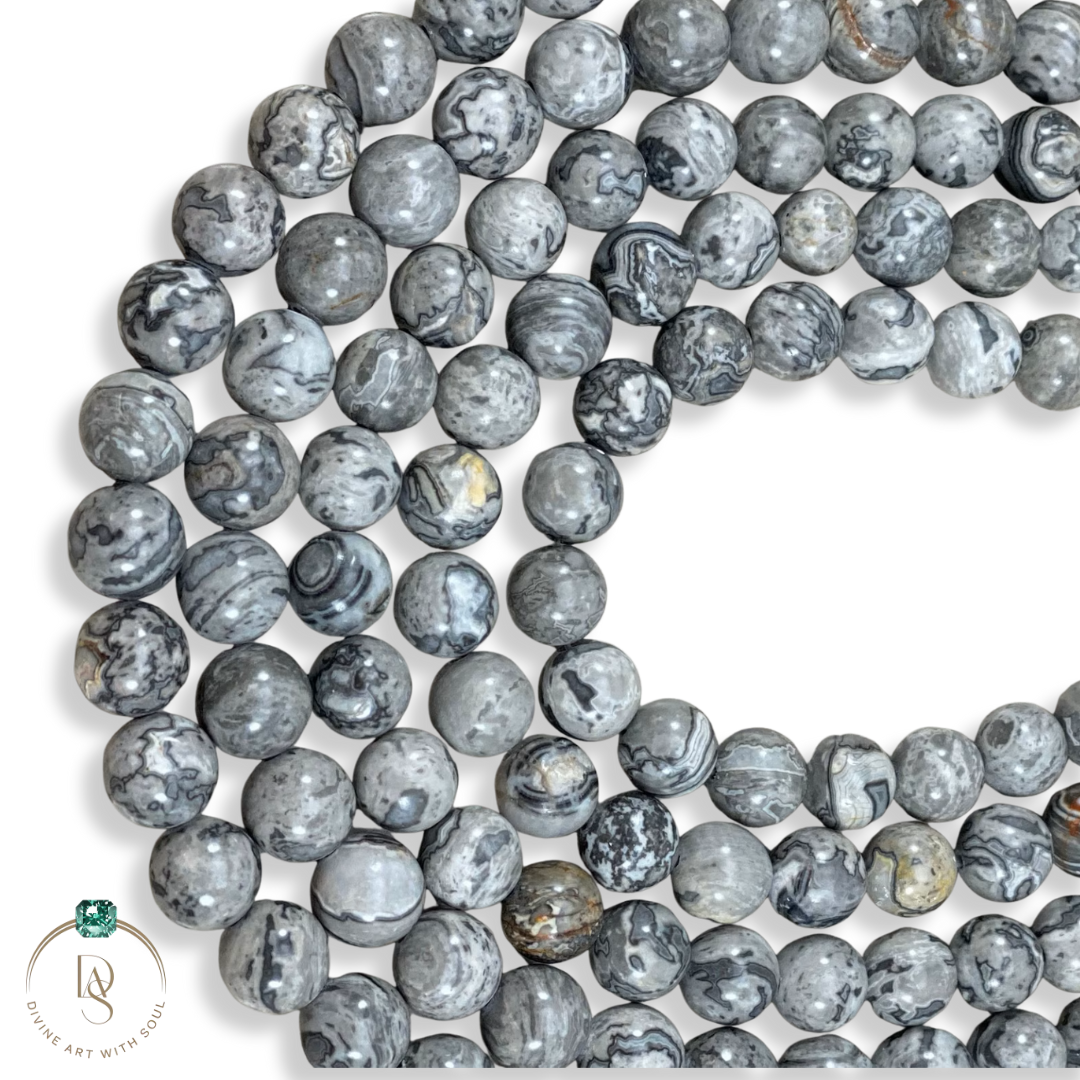 Natural Map Stone Round Beads String