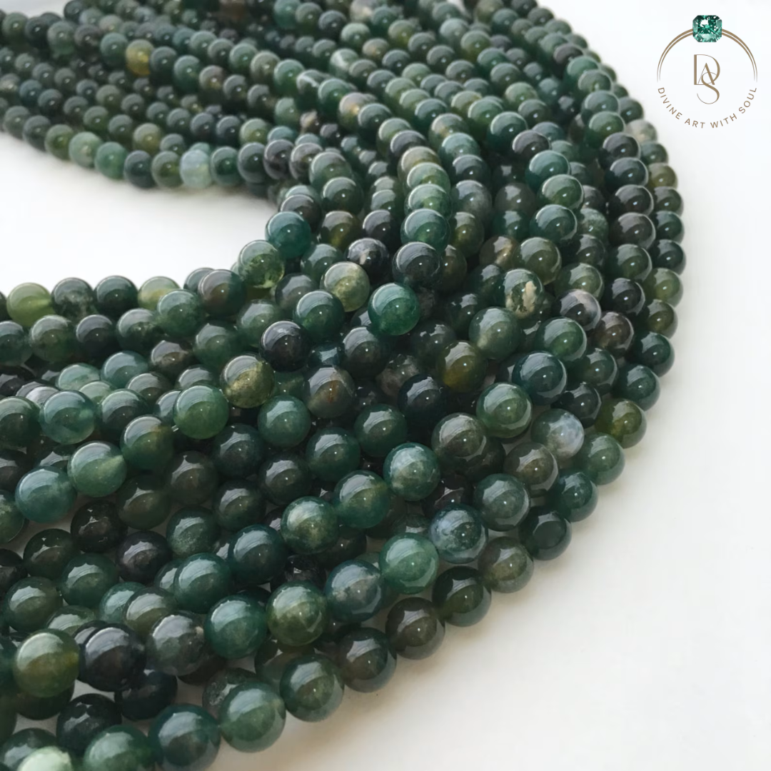 Natural Moss Agate Round Beads String