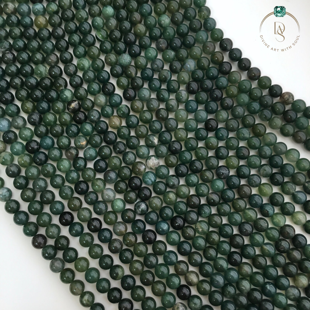 Natural Moss Agate Round Beads String