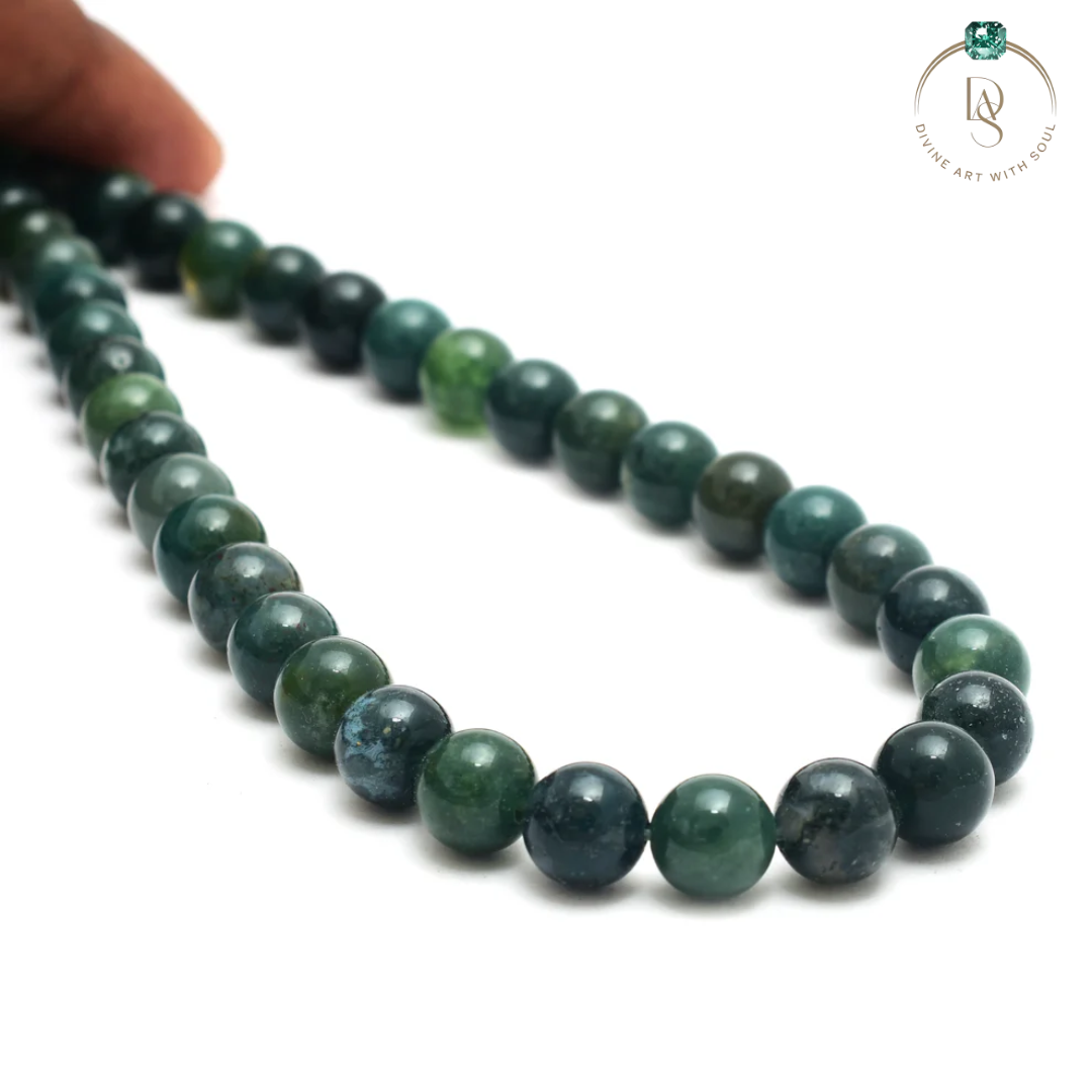 Natural Moss Agate Round Beads String