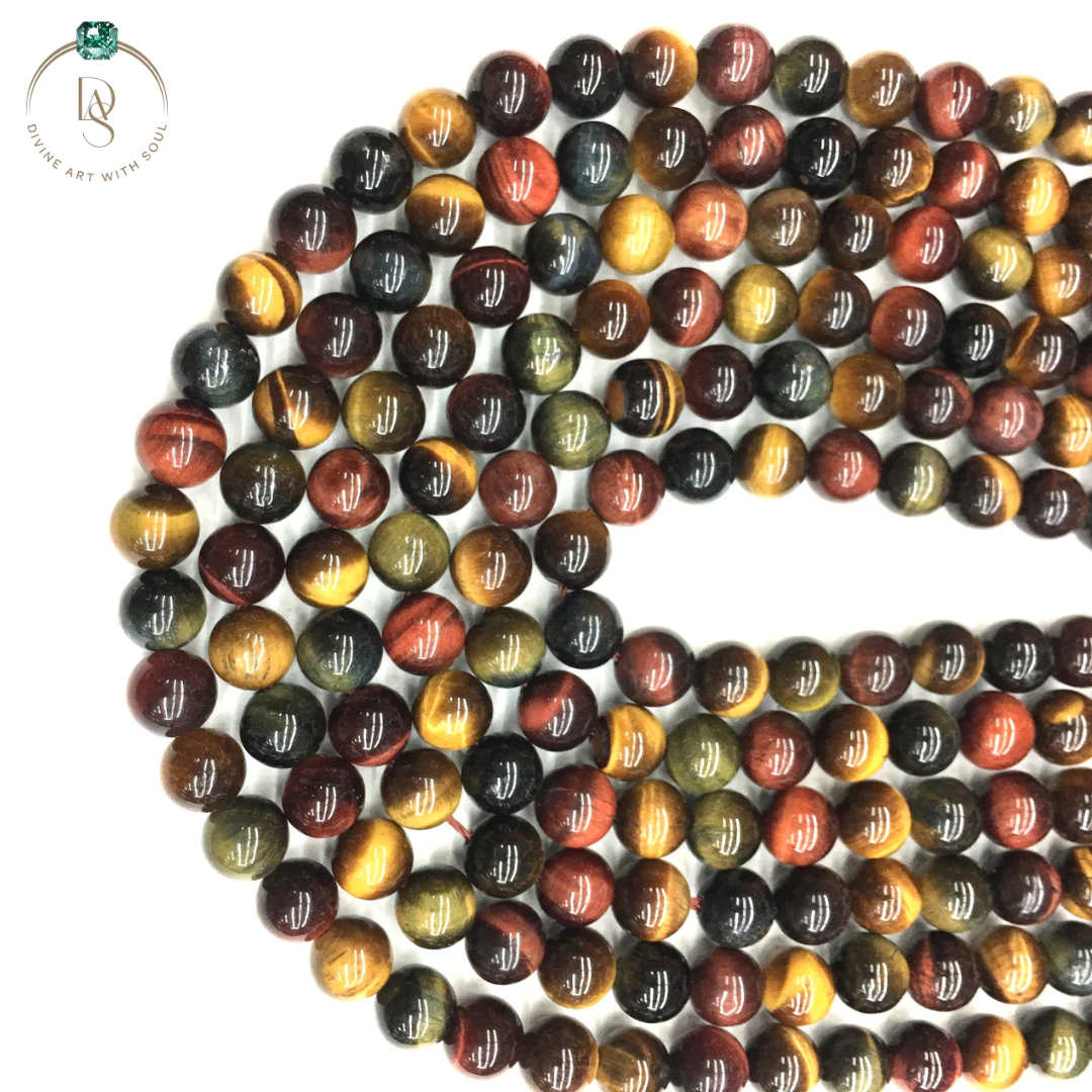 Natural Multi Tiger Eye Round Beads String