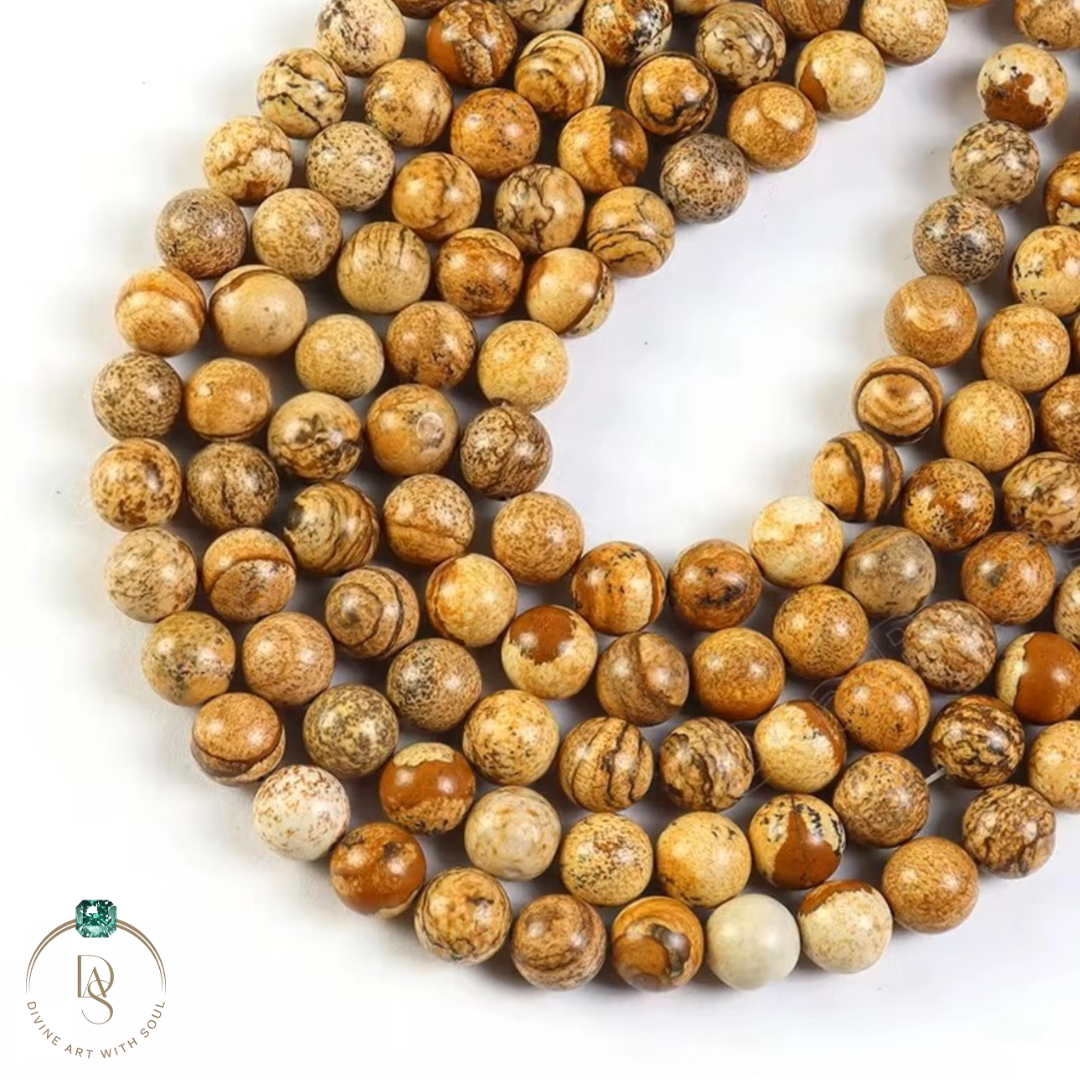 Natural Picture Jasper Round Beads String
