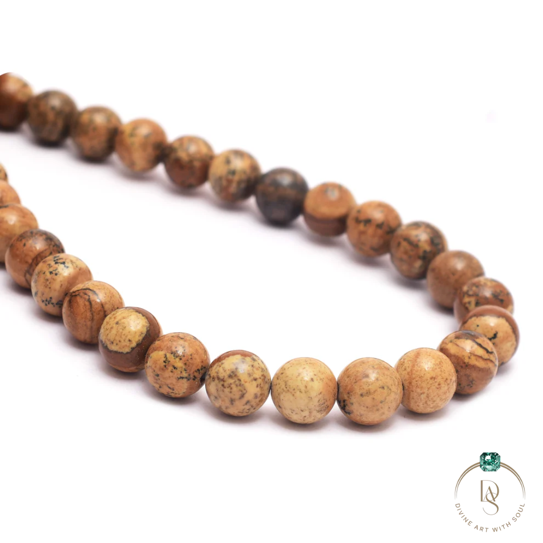 Natural Picture Jasper Round Beads String