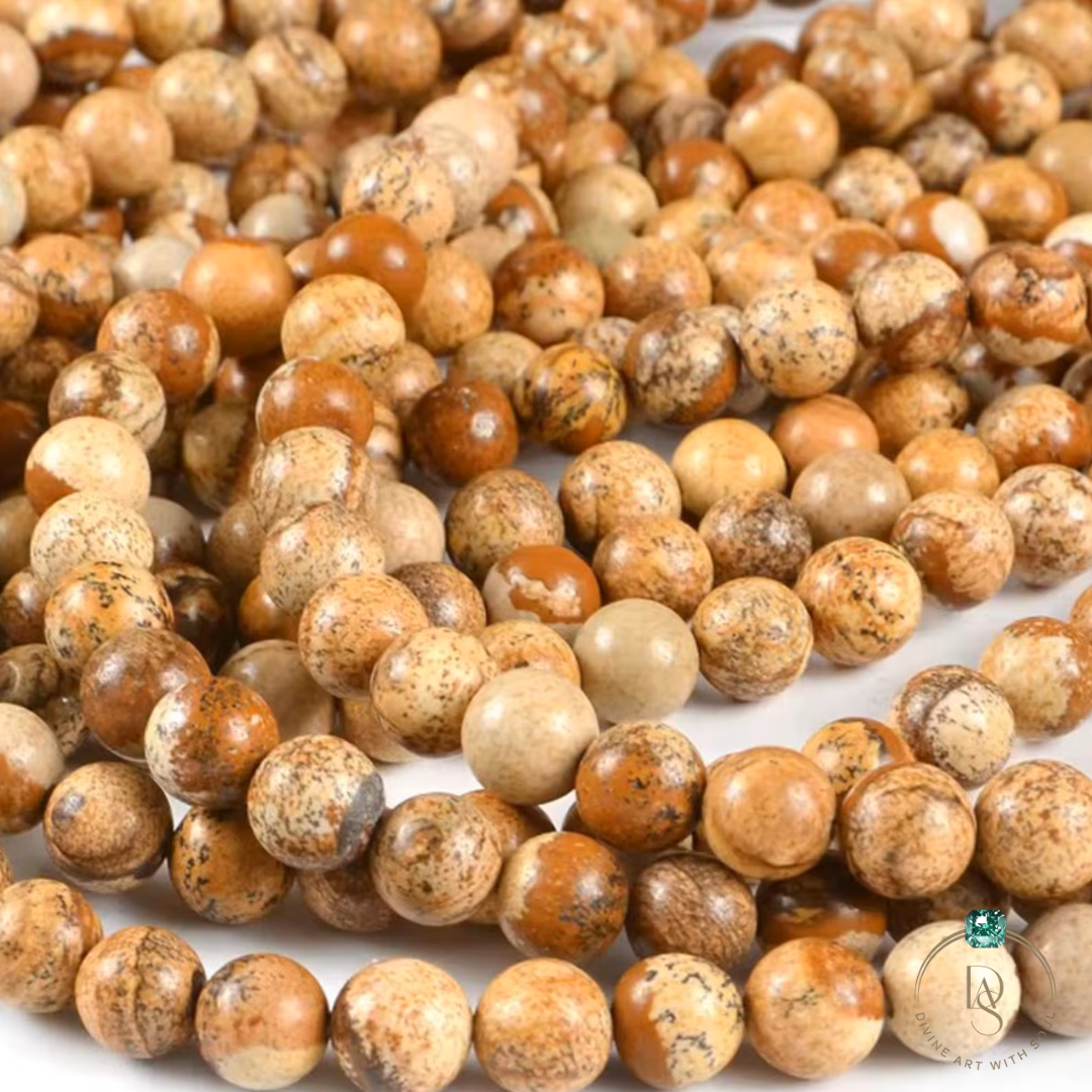 Natural Picture Jasper Round Beads String