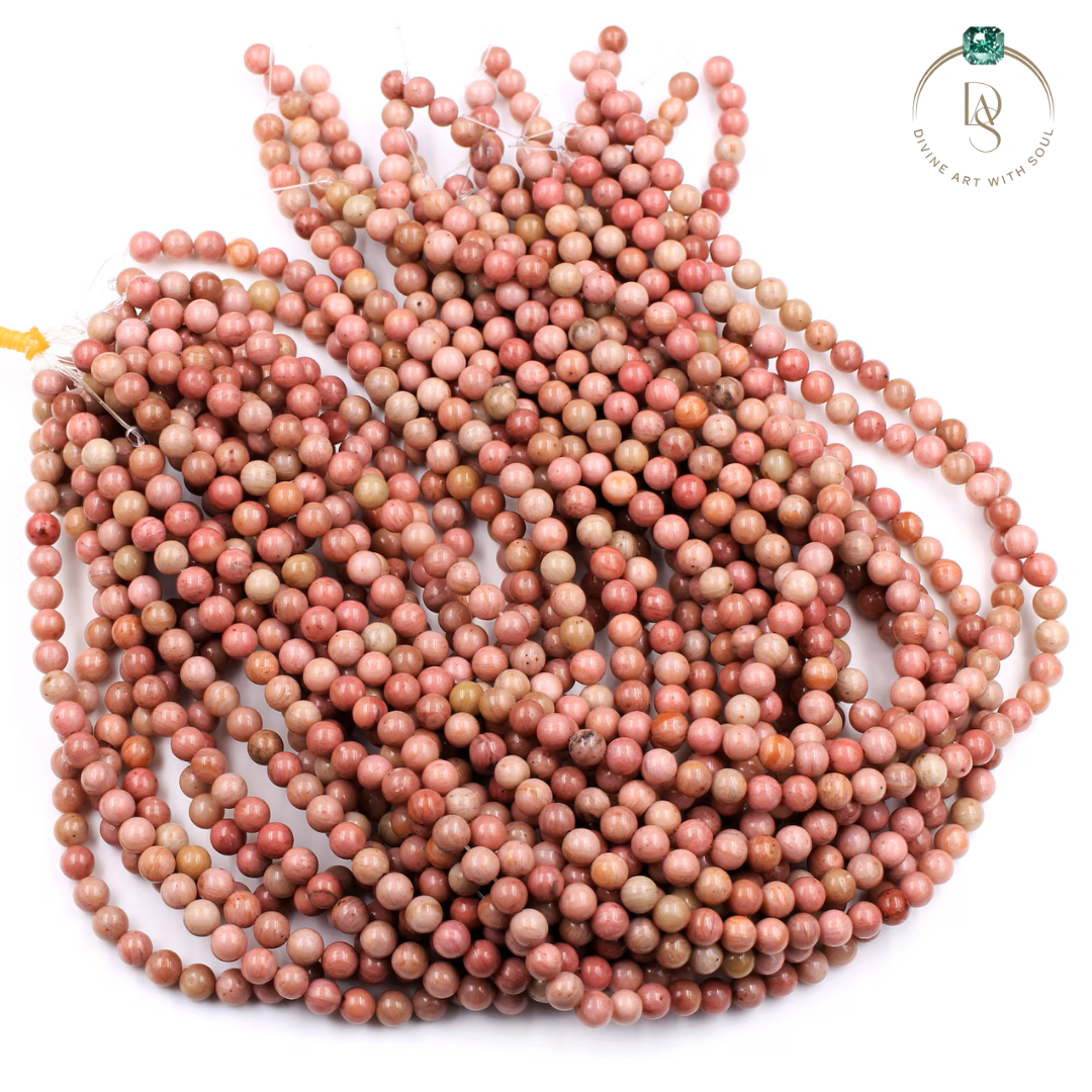 Natural Pink Rhodonite Round Beads String