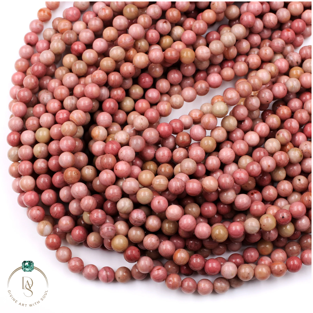 Natural Pink Rhodonite Round Beads String