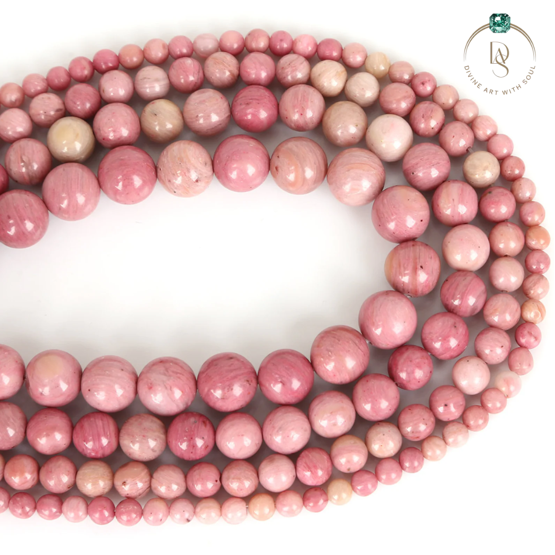 Natural Pink Rhodonite Round Beads String