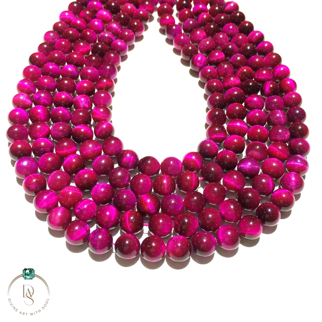 Natural Pink Tiger Eye Round Beads String