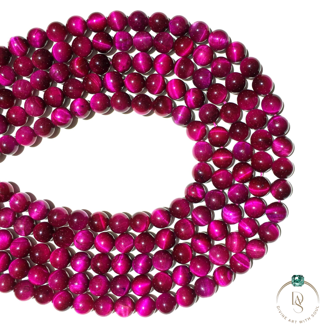 Natural Pink Tiger Eye Round Beads String