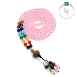Natural Rose Quartz Mala With Seven Chakra Protection
