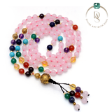 Natural Rose Quartz Mala With Seven Chakra Protection