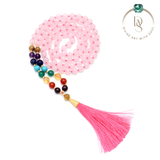 Natural Rose Quartz Mala With Seven Chakra Protection