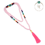 Natural Rose Quartz Mala With Seven Chakra Protection
