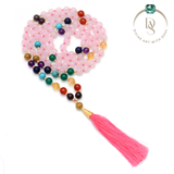 Natural Rose Quartz Mala With Seven Chakra Protection