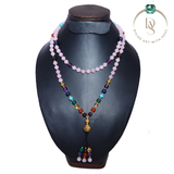 Natural Rose Quartz Mala With Seven Chakra Protection