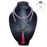 Natural Rose Quartz Mala With Seven Chakra Protection