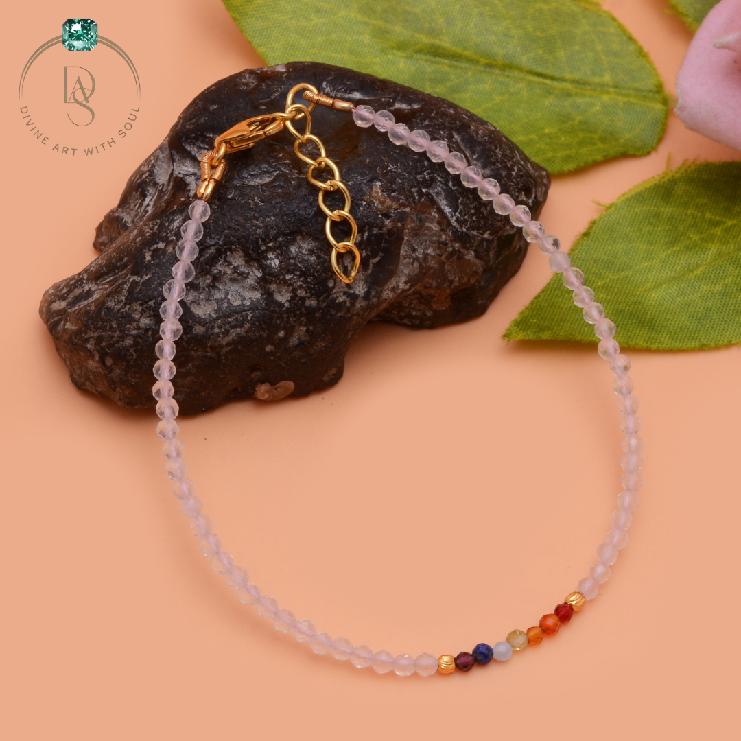 Natural Rose Quartz with Seven Chakra Protection Bracelet