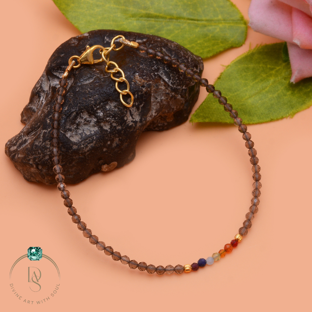 Natural Smoky Quartz with Seven Chakra Protection Bracelet