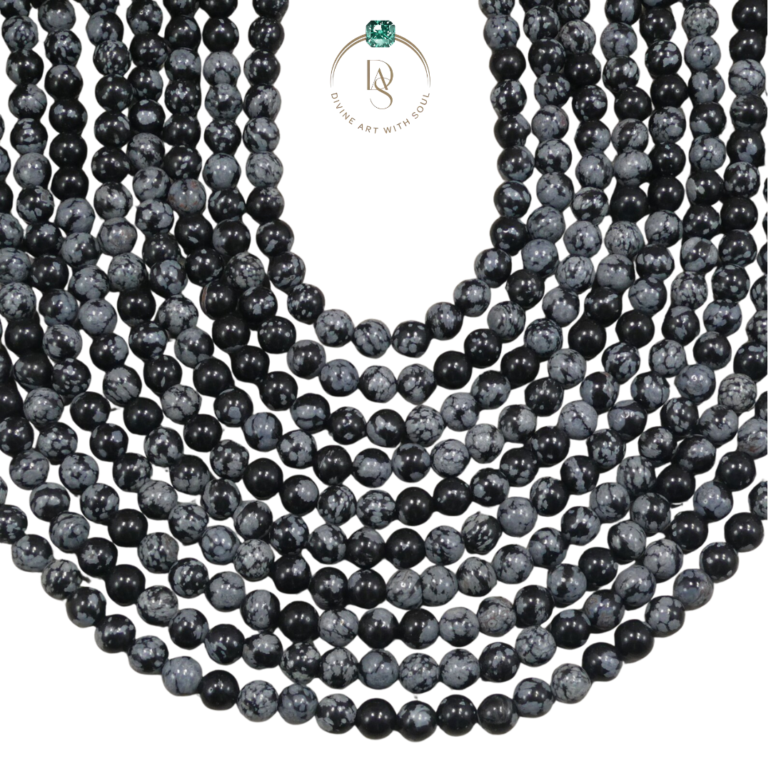 Natural Snowflake Obsidian Round Beads String