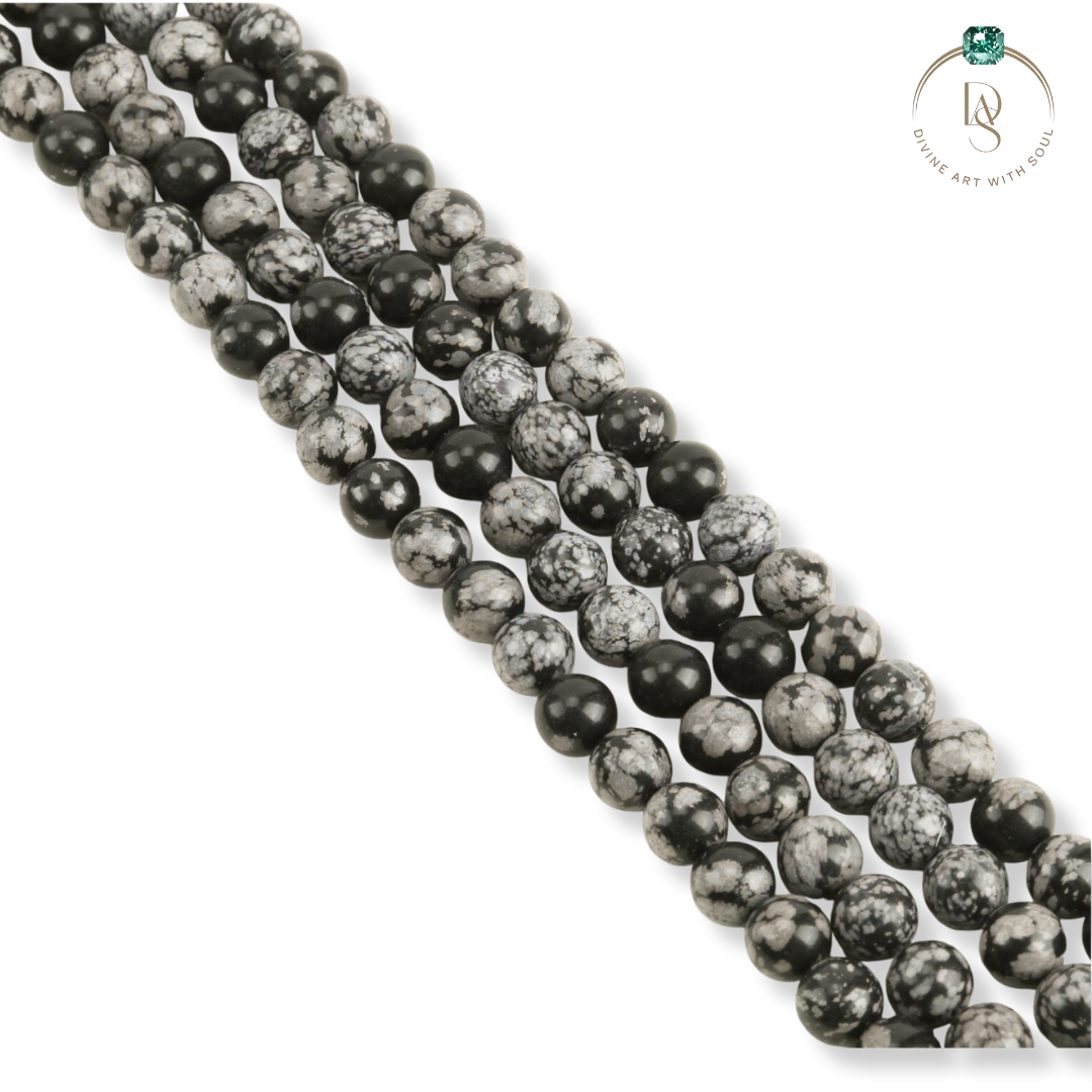 Natural Snowflake Obsidian Round Beads String