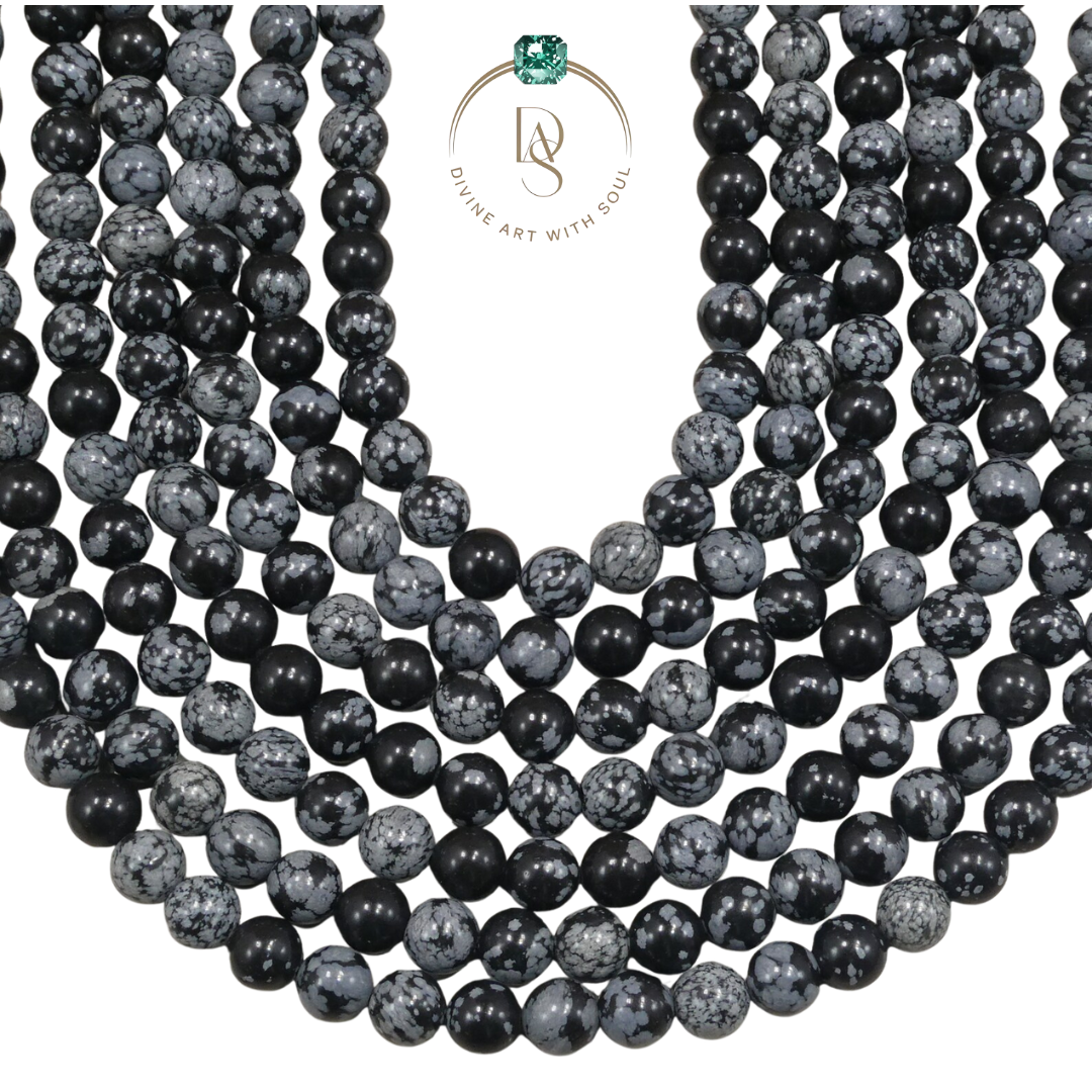 Natural Snowflake Obsidian Round Beads String