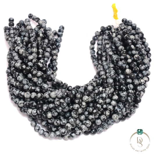 Natural Snowflake Obsidian Round Beads String