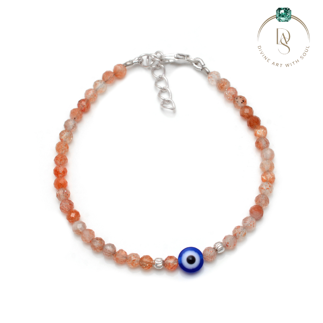 Natural Sunstone Bracelet with Evil Eye Protection