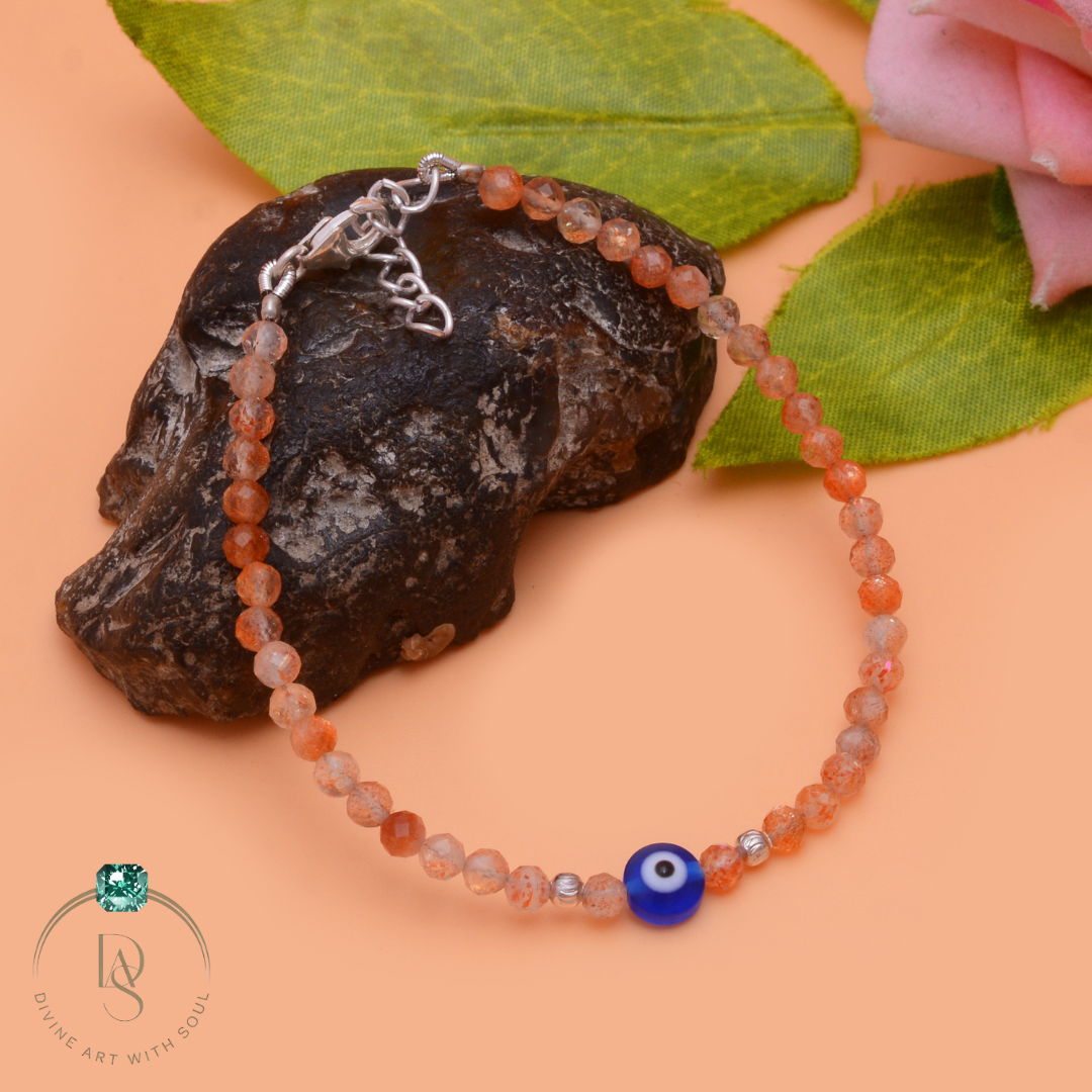 Natural Sunstone Bracelet with Evil Eye Protection