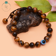 Natural Brown Tiger Eye with Evil Eye Macrame Bracelet