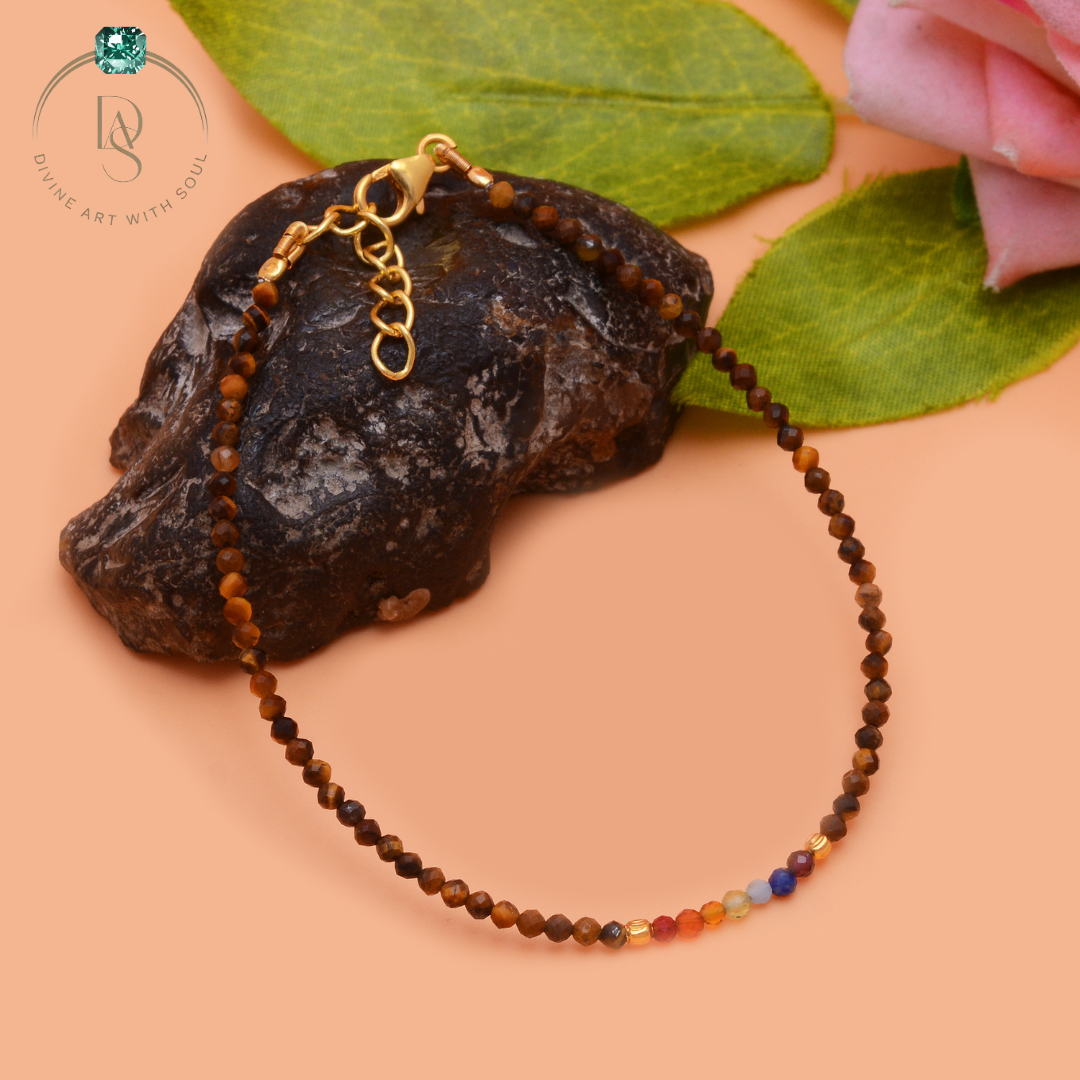 Natural Brown Tiger Eye with Seven Chakra Protection Bracelet