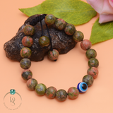 Natural Unakite with Evil Eye Macrame Bracelet