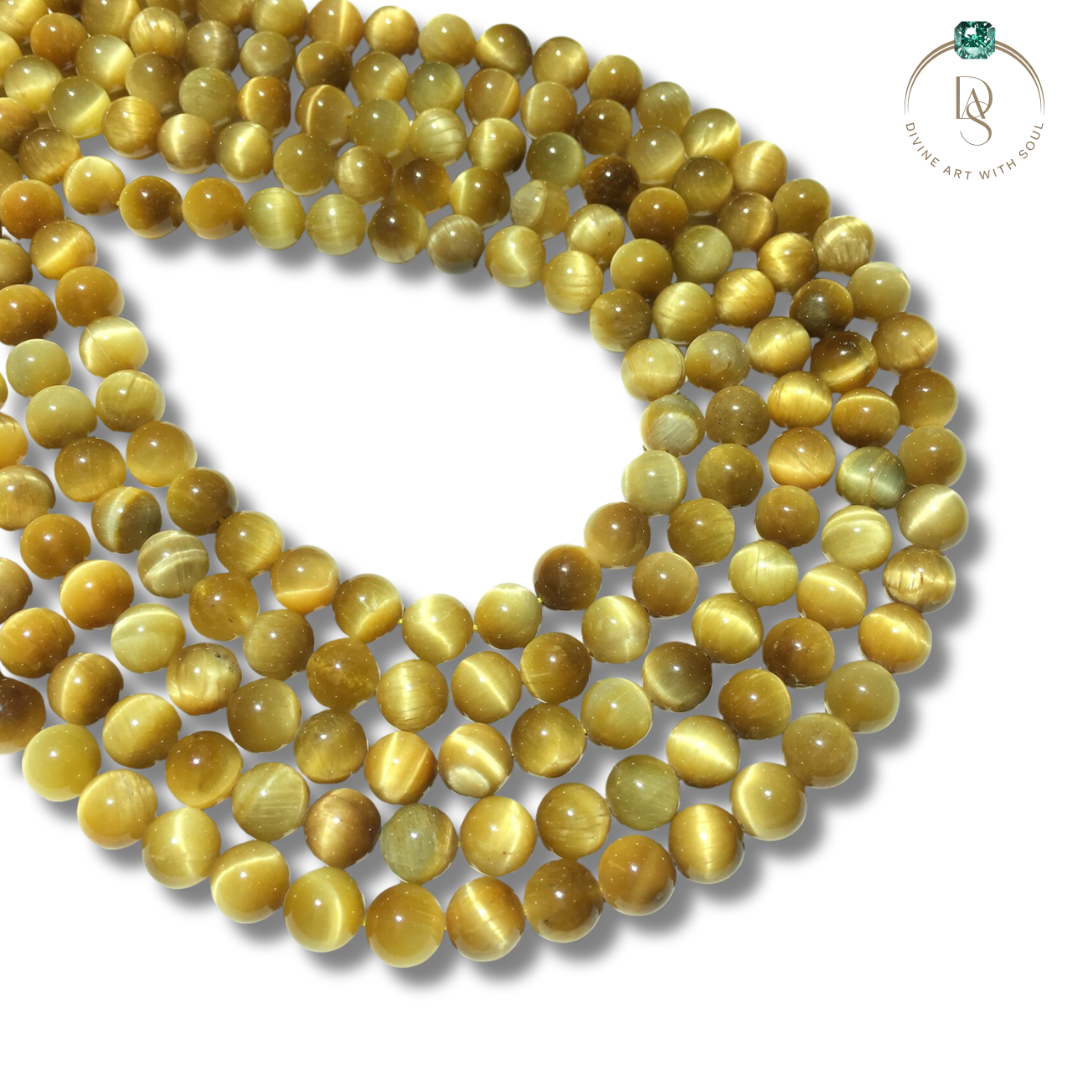 Natural Yellow Cat's Eye Round Beads String