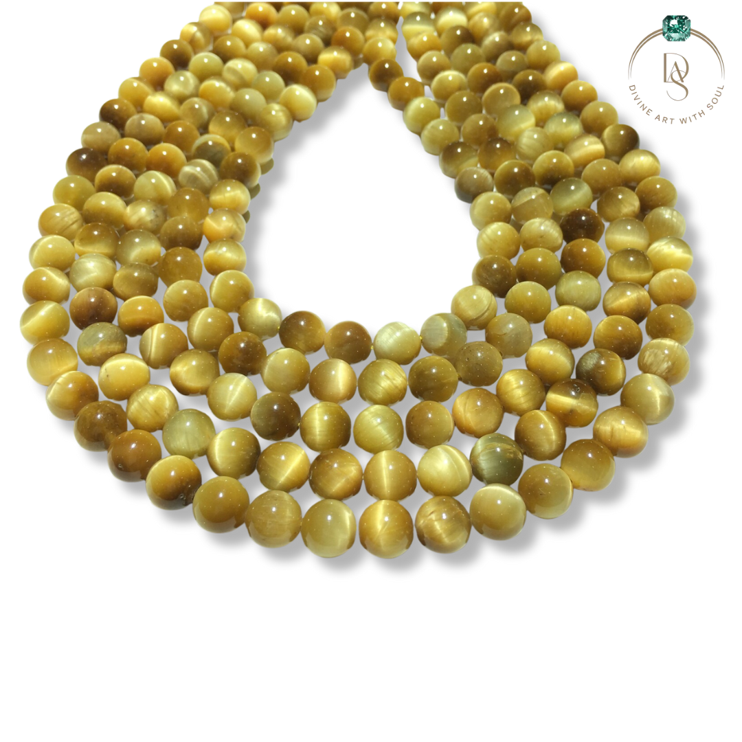 Natural Yellow Cat's Eye Round Beads String