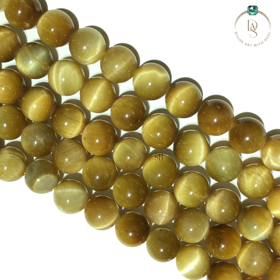 Natural Yellow Cat's Eye Round Beads String